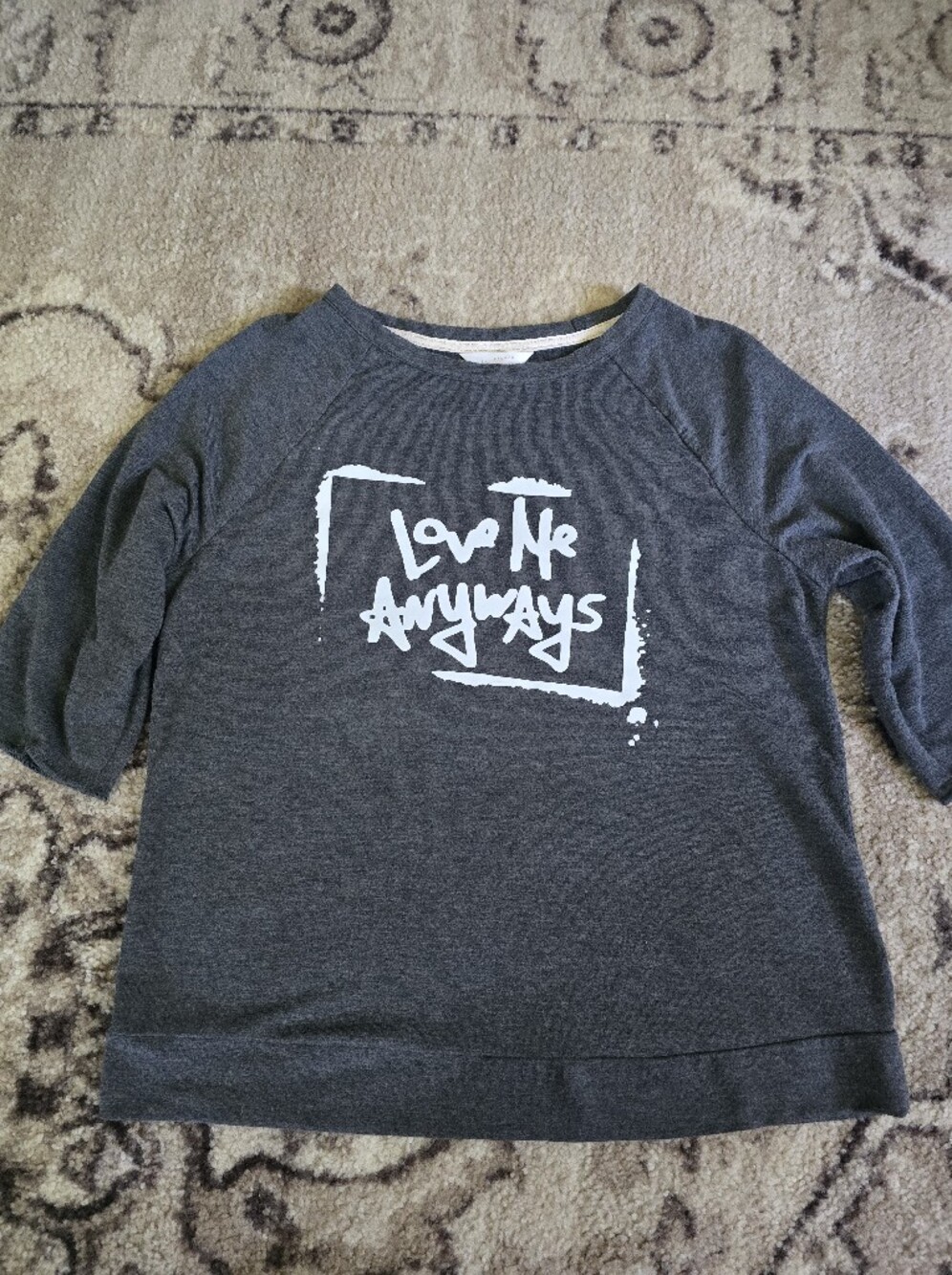 LC Lauren Conrad Charcoal and White 'Love Me Anyways' 3/4 Sleeve Tee - Picture 2 of 6